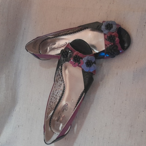 Poetic License Leather Peep Toe Tiny Heeled Sandals With Beaded Flowers 7.5 - Picture 14 of 14